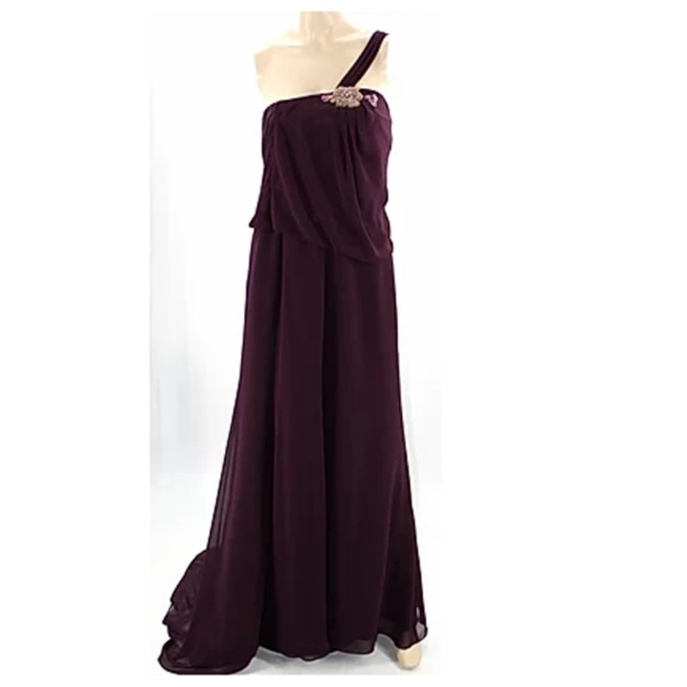NWT Eggplant One Shoulder Chiffon Gown